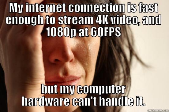 Faster Internet, slow computer - MY INTERNET CONNECTION IS FAST ENOUGH TO STREAM 4K VIDEO, AND 1080P AT 60FPS BUT MY COMPUTER HARDWARE CAN'T HANDLE IT. First World Problems
