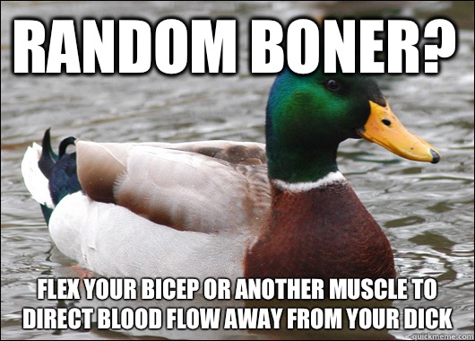 Random boner? Flex your bicep or another muscle to direct blood flow away from your dick  Actual Advice Mallard