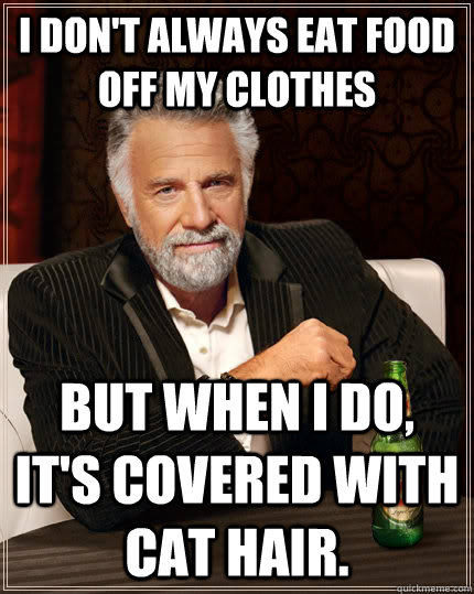 I don't always eat food off my clothes but when I do, it's covered with cat hair.  The Most Interesting Man In The World
