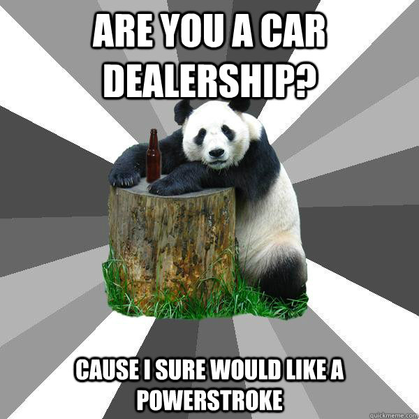 ARE YOU A CAR DEALERSHIP? CAUSE I SURE WOULD LIKE A POWERSTROKE  Pickup-Line Panda