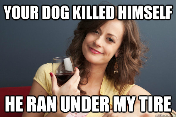 Your dog killed himself he ran under my tire  Forever Resentful Mother