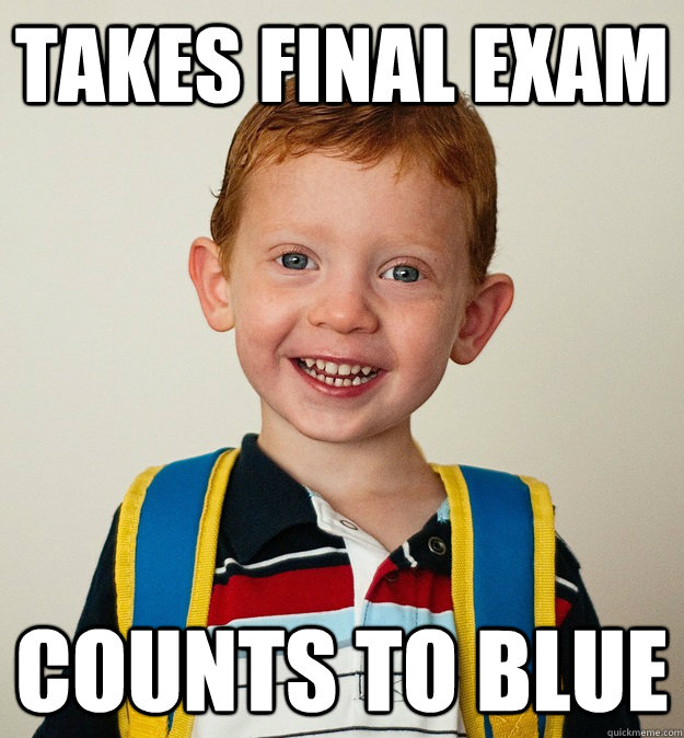 Takes final exam Counts to Blue  Pre-School Freshman