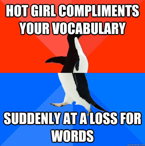 Hot girl compliments your vocabulary suddenly at a loss for words  Socially Awesome Awkward Penguin