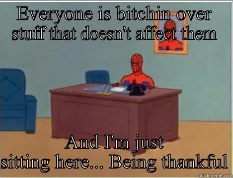 Ferguson  - EVERYONE IS BITCHIN OVER STUFF THAT DOESN'T AFFECT THEM AND I'M JUST SITTING HERE... BEING THANKFUL Spiderman Desk