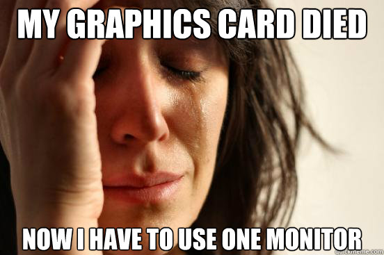 My graphics card died Now I have to use one monitor  First World Problems