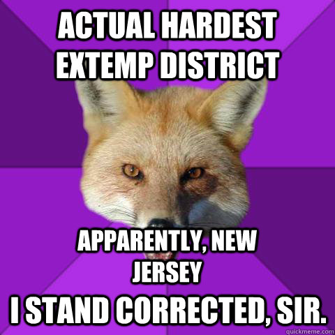 Actual Hardest extemp district I stand corrected, sir.  Apparently, New Jersey  Forensics Fox
