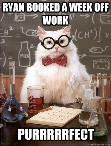 Ryan booked a week off work Purrrrrfect  Chemistry Cat