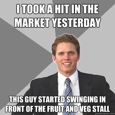 i took a hit in the market yesterday this guy started swinging in front of the fruit and veg stall  