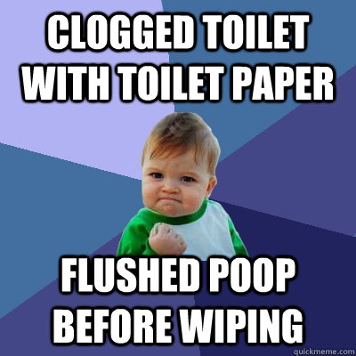 Clogged toilet with toilet paper flushed poop before wiping - Clogged toilet with toilet paper flushed poop before wiping  Success Kid