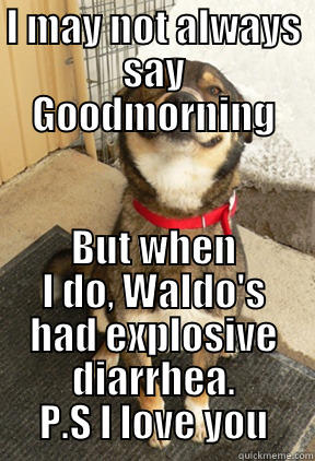 I MAY NOT ALWAYS SAY GOODMORNING BUT WHEN I DO, WALDO'S HAD EXPLOSIVE DIARRHEA. P.S I LOVE YOU Good Dog Greg