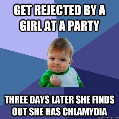 Get rejected by a girl at a party Three days later she finds out she has chlamydia  Success Kid
