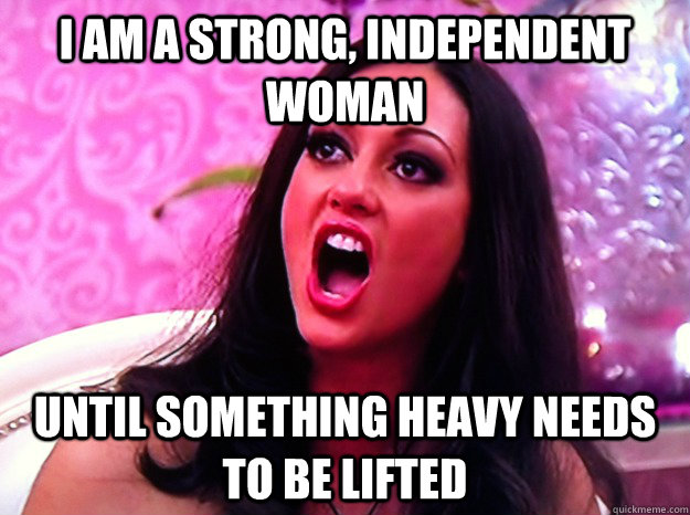 I am a strong, independent woman until something heavy needs to be lifted  