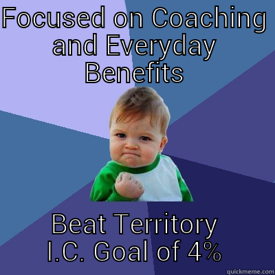 FOCUSED ON COACHING AND EVERYDAY BENEFITS BEAT TERRITORY I.C. GOAL OF 4% Success Kid