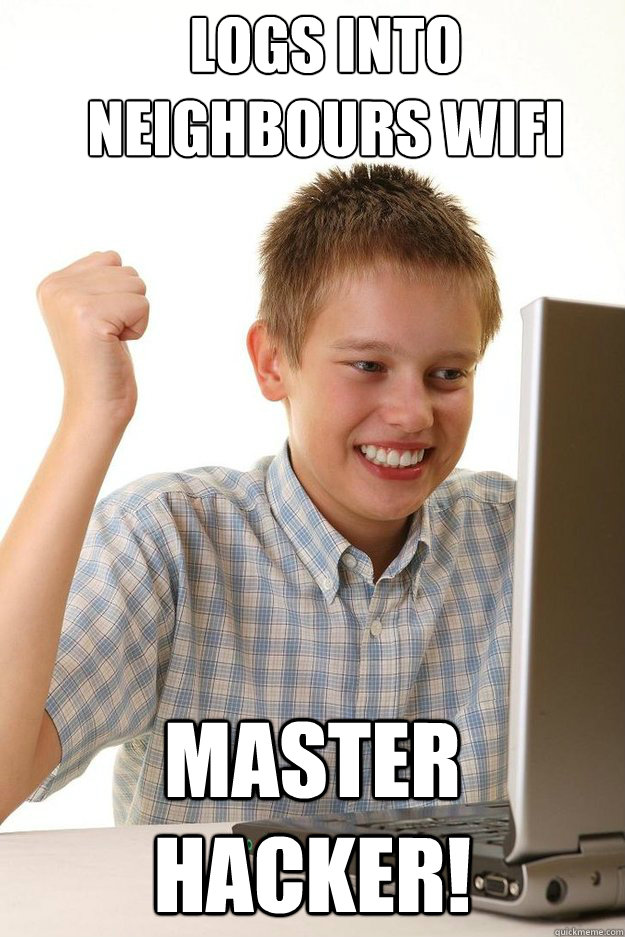 LOGS INTO NEIGHBOURS WIFI MASTER HACKER!  first time internet kid