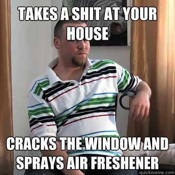 takes a shit at your house cracks the window and sprays air freshener  Okay Guy Steve