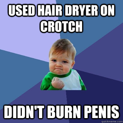 Used hair dryer on crotch Didn't burn penis  Success Kid
