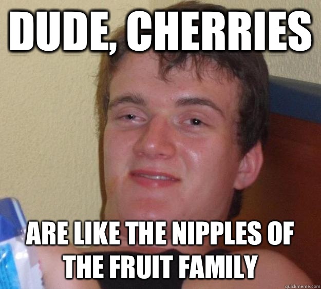 Dude, cherries Are like the nipples of the fruit family   10 Guy