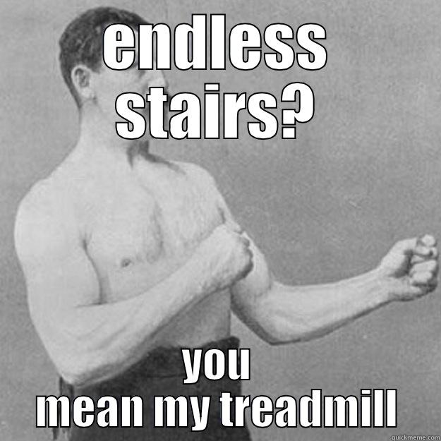 ENDLESS STAIRS? YOU MEAN MY TREADMILL overly manly man