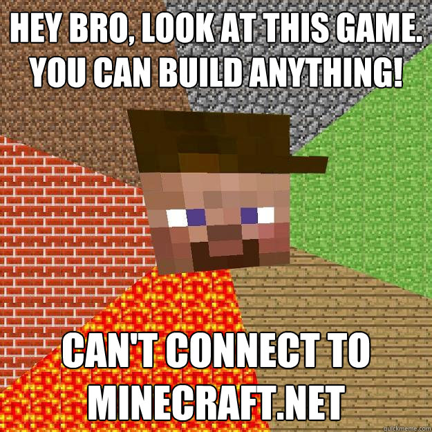 Hey bro, look at this game.  You can build anything! Can't connect to minecraft.net  Scumbag minecraft