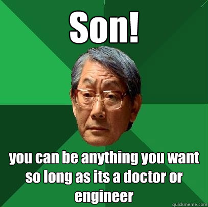 Son! you can be anything you want so long as its a doctor or engineer  High Expectations Asian Father