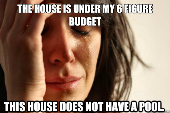 The house is under my 6 figure budget This house does not have a pool.  First World Problems