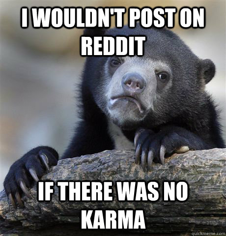 I wouldn't post on Reddit  If there was no karma  Confession Bear