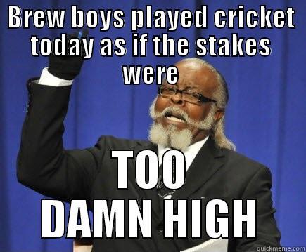 BREW BOYS PLAYED CRICKET TODAY AS IF THE STAKES WERE TOO DAMN HIGH Too Damn High