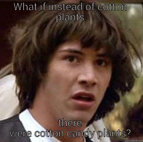 WHAT IF INSTEAD OF COTTON PLANTS THERE WERE COTTON CANDY PLANTS? conspiracy keanu