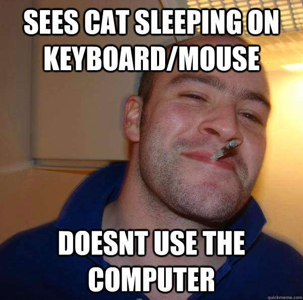Sees cat sleeping on keyboard/mouse doesnt use the computer Misc