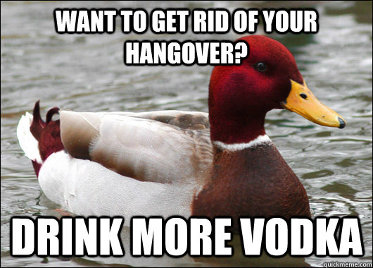 Want to get rid of your hangover? drink more vodka  Malicious Advice Mallard