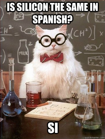 Is Silicon the same in spanish? SI  Chemistry Cat
