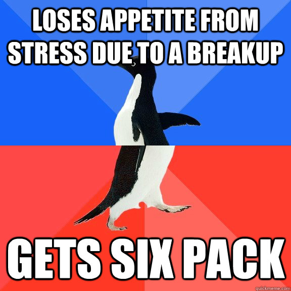 Loses appetite from stress due to a breakup Gets six pack  Socially Awkward Awesome Penguin