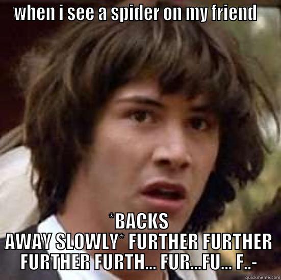 WHEN I SEE A SPIDER ON MY FRIEND   *BACKS AWAY SLOWLY* FURTHER FURTHER FURTHER FURTH... FUR...FU... F..- conspiracy keanu