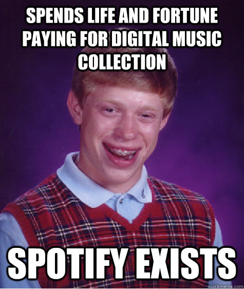 Spends life and fortune paying for digital music collection spotify exists - Spends life and fortune paying for digital music collection spotify exists  Bad Luck Brian