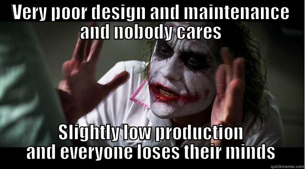 VERY POOR DESIGN AND MAINTENANCE AND NOBODY CARES SLIGHTLY LOW PRODUCTION AND EVERYONE LOSES THEIR MINDS Joker Mind Loss