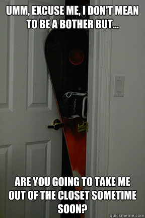 Umm, excuse me, I don't mean to be a bother but... are you going to take me out of the closet sometime soon?  Polite Snowboard