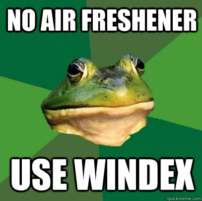 no air freshener  use windex  Foul Bachelor Frog