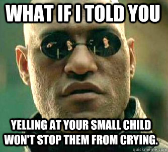 what if i told you Yelling at your small child won't stop them from crying.  Matrix Morpheus