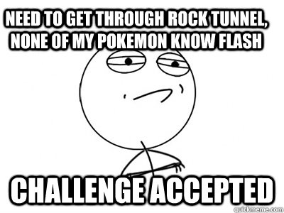 need to get through rock tunnel, none of my pokemon know flash challenge accepted - need to get through rock tunnel, none of my pokemon know flash challenge accepted  Challenge Accepted