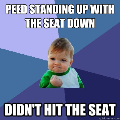 Peed standing up with the seat down Didn't hit the seat  Success Kid