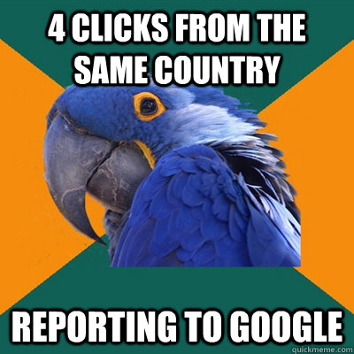 4 clicks from the same country Reporting to google  Paranoid Parrot