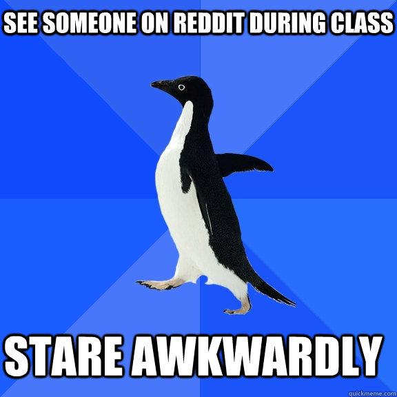 See someone on reddit during class stare awkwardly    Socially Awkward Penguin
