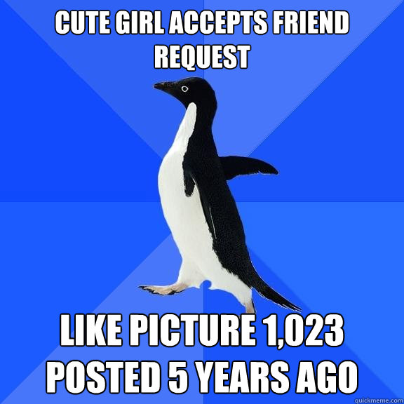 Cute girl accepts friend request Like picture 1,023 posted 5 years ago  Socially Awkward Penguin