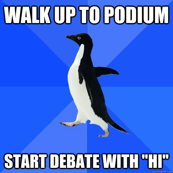 walk up to podium start debate with 