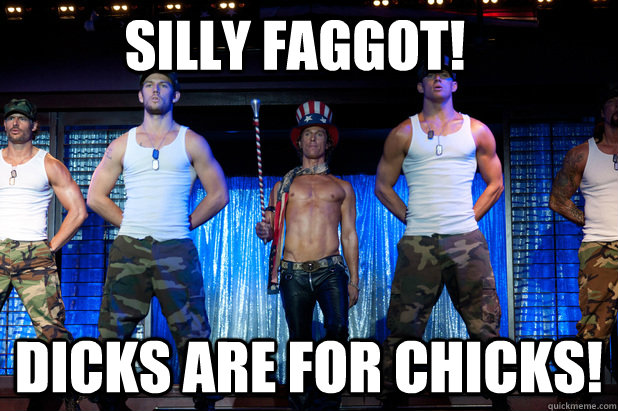 Silly Faggot! Dicks are for chicks!  