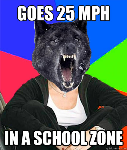 goes 25 mph in a school zone  Sheltered Suburban Insanity Wolf