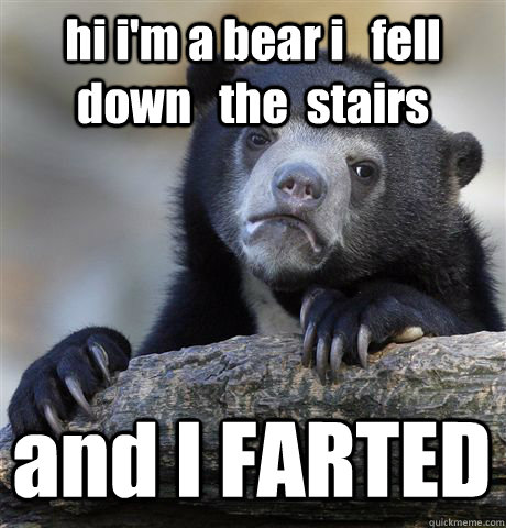 hi i'm a bear i   fell  down   the  stairs and I FARTED  Confession Bear