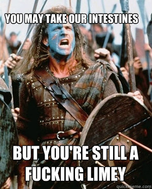 YOU MAY TAKE OUR INTESTINES  BUT YOU'RE STILL A FUCKING LIMEY  William wallace