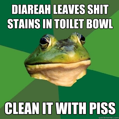 diareah leaves shit stains in toilet bowl clean it with piss  Foul Bachelor Frog