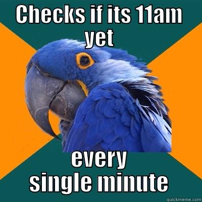 CHECKS IF ITS 11AM YET EVERY SINGLE MINUTE Paranoid Parrot
